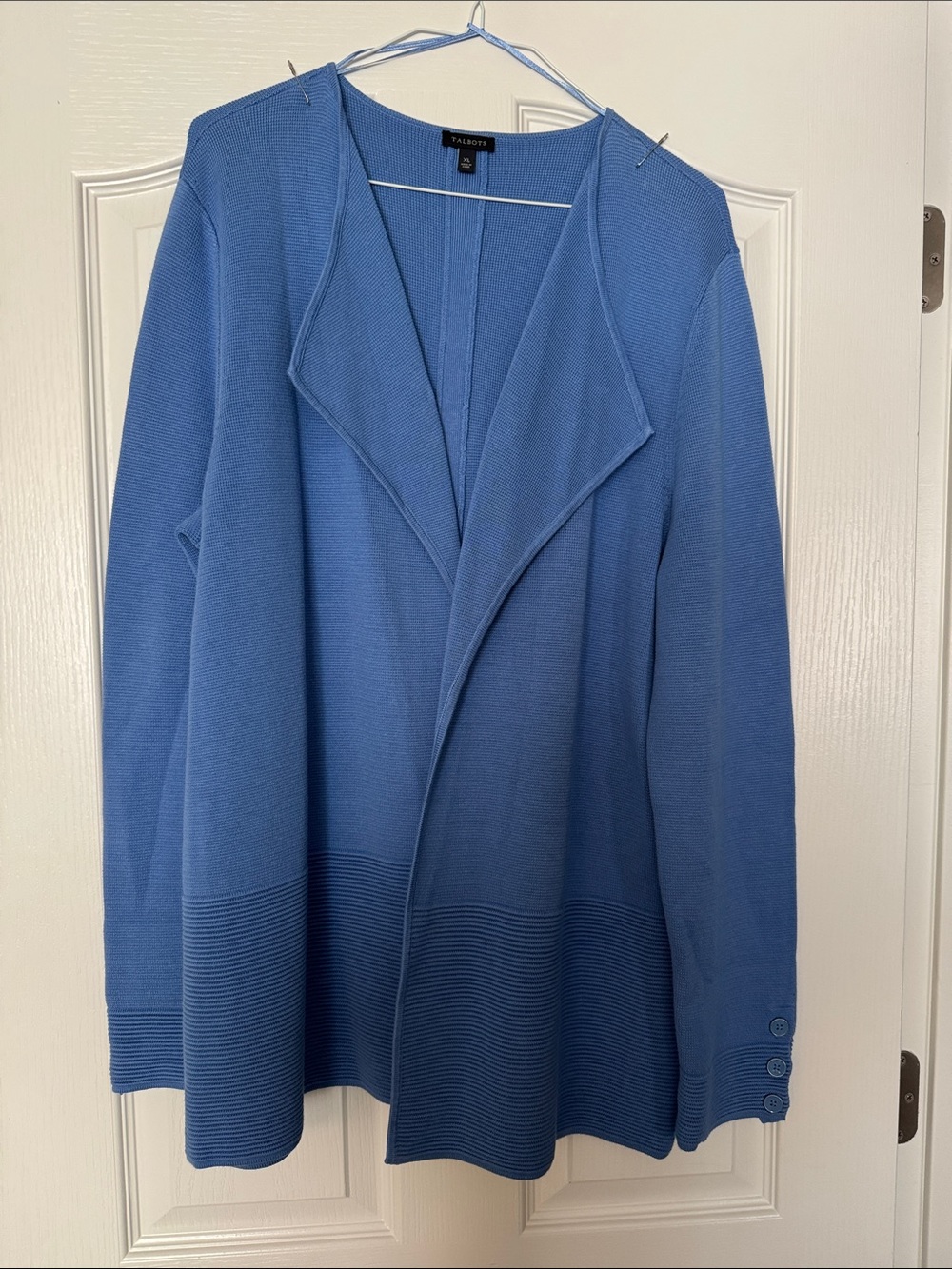 Talbots Draped Open-Front Knit Blazer in Periwinkle Blue